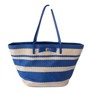 Authentic Kate Spade Wicklow Court Anabette Azure Blue Striped Straw Tote Bag